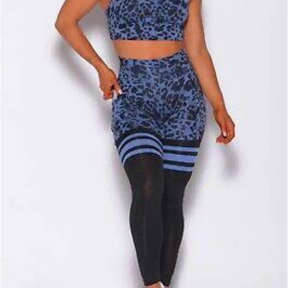 Bombshell Sportswear Blue Leopard High-Waist Leggings with Black Panels